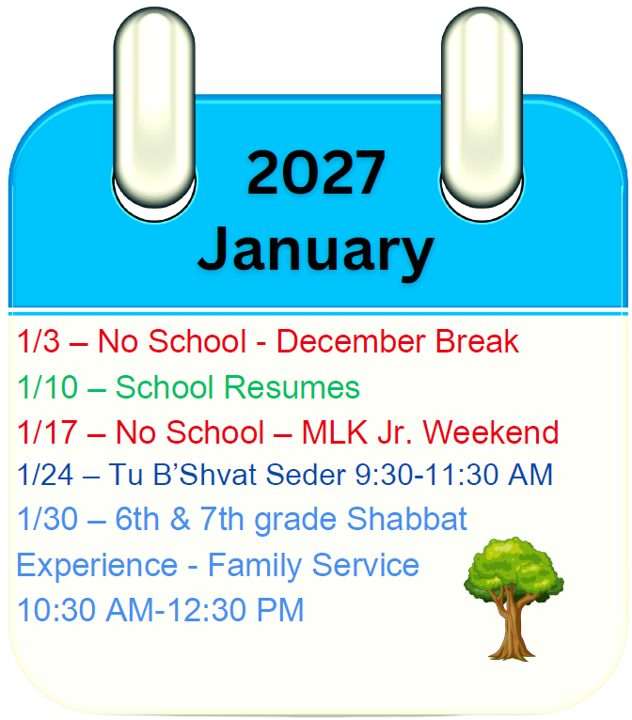 Congregation Ahavat Olam, Hebrew School, 1/27 Calendar