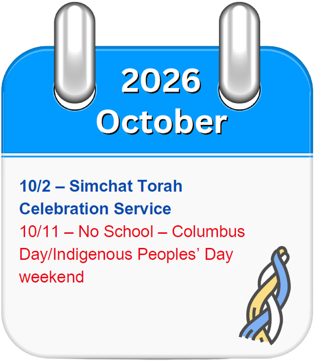Congregation Ahavat Olam, Hebrew School, 10/26 Calendar