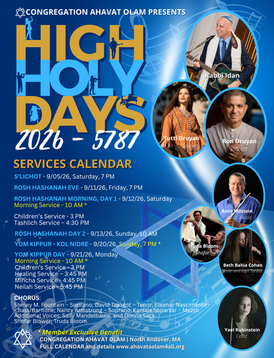 High Holy Days, 2026/5787, music magic at Congregation Ahavat Olam